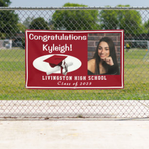 Banderoles Rouge avec accents blancs Vinyl Graduation Photo