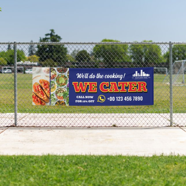 Banderoles Rouge Bleu Nous Cater Restauration Promo Logo Phot (En situation)