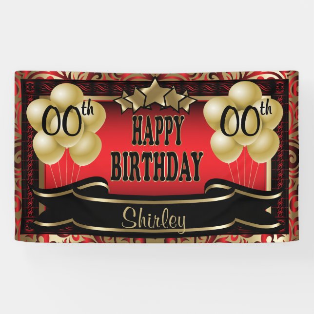 Banderoles Rouge et or Abstrait Joyeux 00e anniversaire (Horizontal)