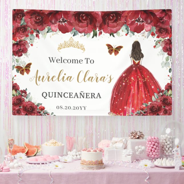 Banderoles Rouge Floral Princess Gold Quinceañera (Fête)