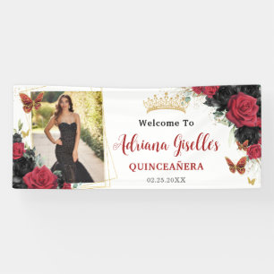 Banderoles Rouge noir Rose Floral Quinceañera Sweet 16 Photo