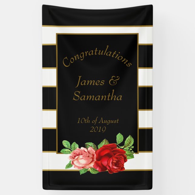 Banderoles Rouge Rose, Noir, Blanc & Or - (Vertical)