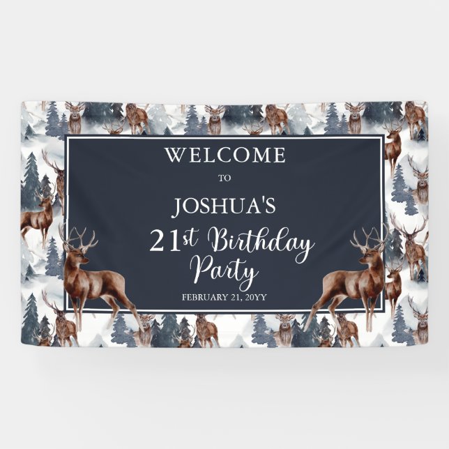 Banderoles Roustique Woodsy Deer | Fête du 21e anniversaire d (Horizontal)