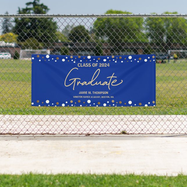 Banderoles Royal Blue Gold Classe de 2024 Graduation (En situation)