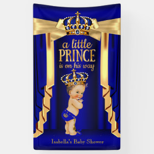 Banderoles Royal Blue Silk Baby shower Couronne or Brunette