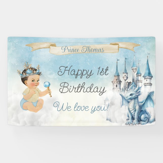 Banderoles Royal Prince Baby Boy Castle Dragon Blue Gold (Horizontal)
