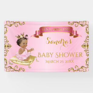 Banderoles Royal Princess Baby Girl sur Coussin rose or