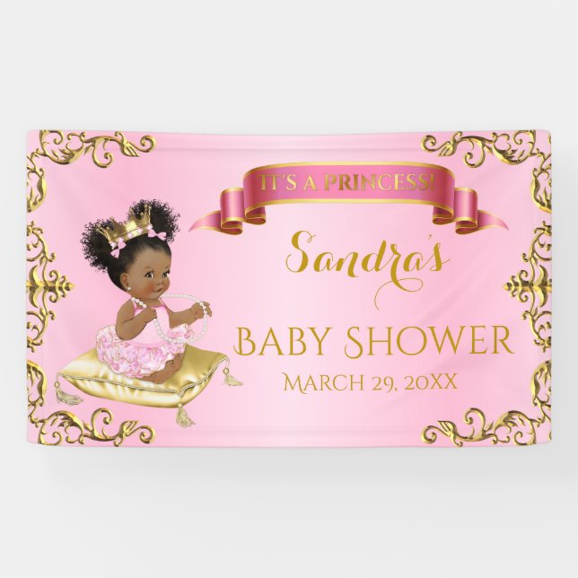 Banderoles Royal Princess Baby Girl sur Coussin rose or (Horizontal)