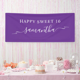 Banderoles Royal Purple White Happy Sweet 16 Ruban Nom