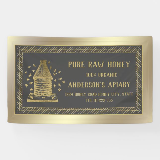 Banderoles ruche d'abeille de luxe en or (Horizontal)