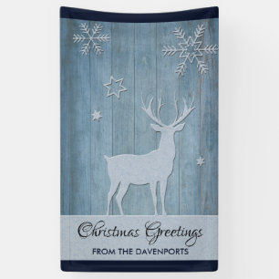 Banderoles Russe Bleu Bois Reindeer Pays Noël