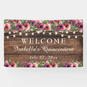 Banderoles Russe Bourgogne Floral Quinceañera Bienvenue