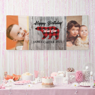 Banderoles Rustic Bear Wild One Boy 1st Birthday Party Photo