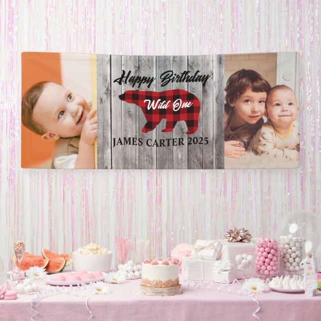 Banderoles Rustic Bear Wild One Boy 1st Birthday Party Photo (Fête)