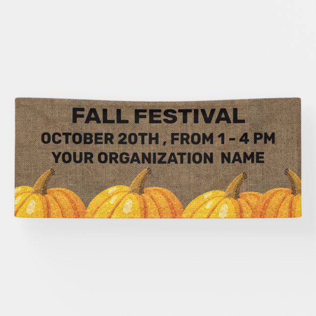 Banderoles Rustic Burlap et Citrouille Fall Festival (Horizontal)