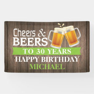 Banderoles Rustic Cheers and Beers Happy 30th Birthday Green