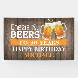 Banderoles Rustic Cheers and Beers Happy 30th Birthday Orange
