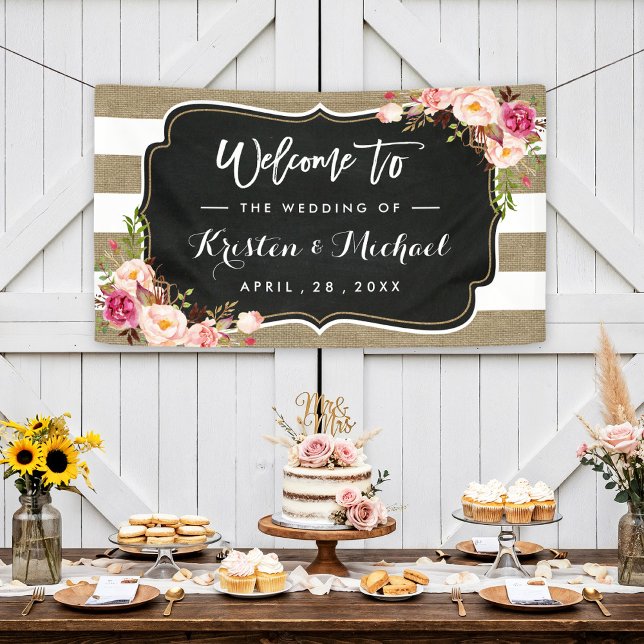 Banderoles Rustic Country Burlap Stripes Fête de Mariage Flor (Créateur téléchargé)