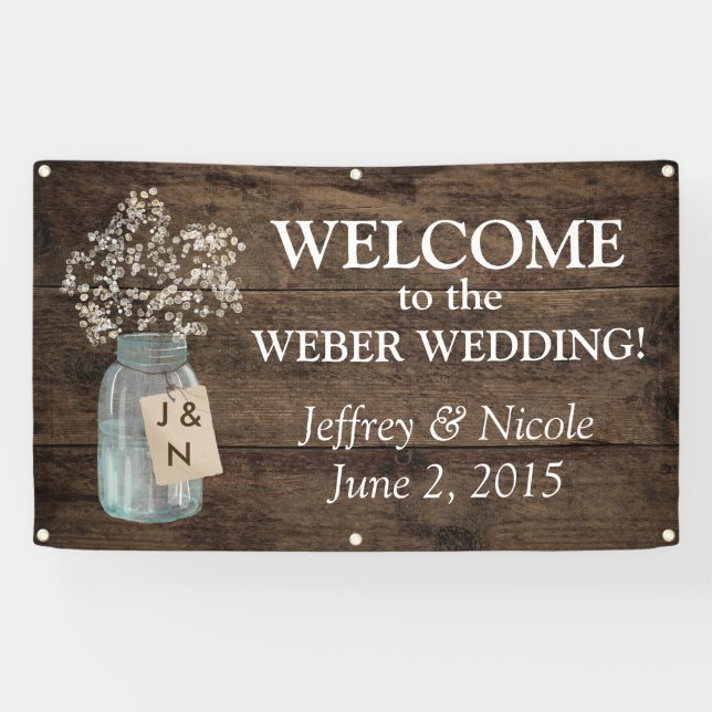 Banderoles Rustic Grange Mariage Wood Mason Jar Babys Respire (Horizontal)