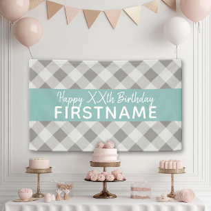 Banderoles Rustic Grey & Blue Buffalo Plaid Anniversaire