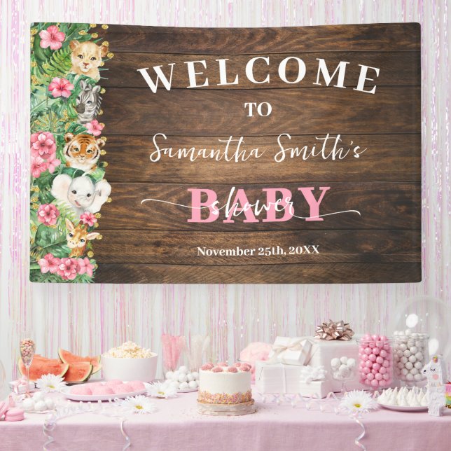 Banderoles Rustic Pink Wild Safari Welcome Baby Shower Banner (Fête)