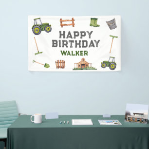 Banderoles Rustic Tractor Farm Green Garçon Joyeux anniversai