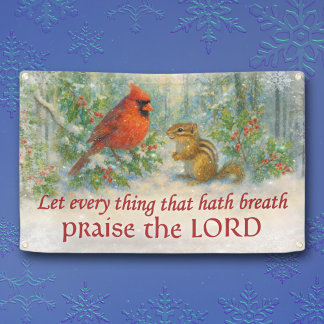 Banderoles Rustic Winter Woodland Cardinal Chipmunk Scripture