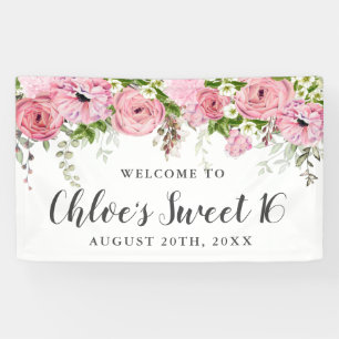 Banderoles Rustique Boho rose et blanc Floral Sweet 16 Party