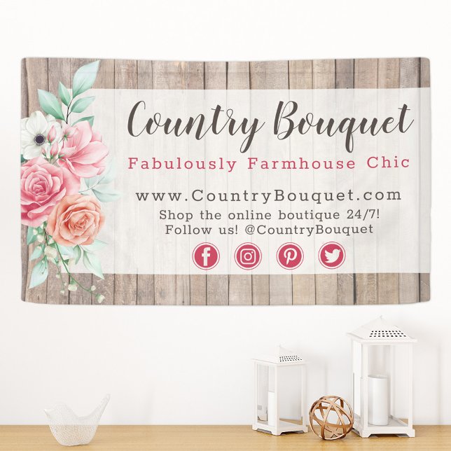 Banderoles Rustique Bois Pays Ferme Floral Rose Boutique (Créateur téléchargé)