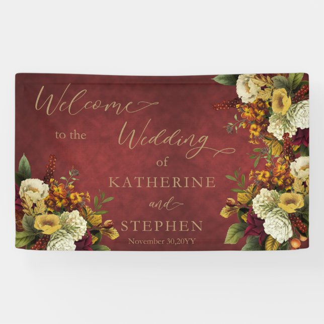 Banderoles Rustique Dk Rouge | Bouquet de Fleurs Orange Maria (Horizontal)