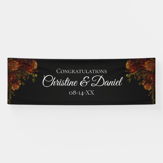 Banderoles Rustique Orange Noir Élégant Mariage Invitation (Horizontal)