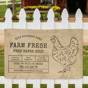 Banderoles Rustique Vintage Hen Farm Oeufs Frais Marketing