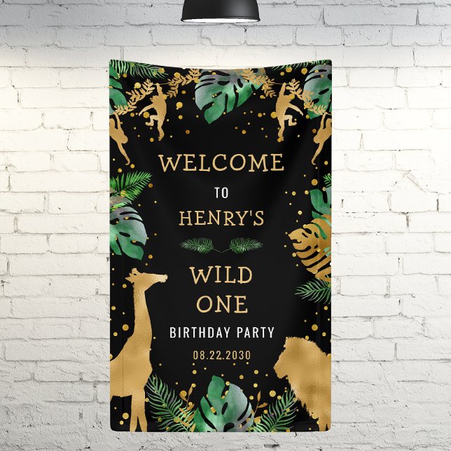 Banderoles Safari 1ère fête d'anniversaire Green Gold Black W (Créateur téléchargé)