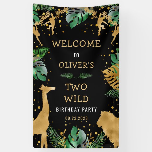 Banderoles Safari 2e fête d'anniversaire Green Gold Black Wel (Vertical)