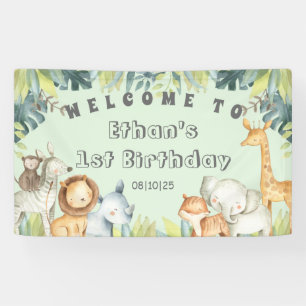Banderoles Safari animaux menthe jungle 1er anniversaire