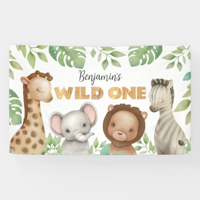 Banderoles Safari Animaux Wild One 1st Birthday Banner (Horizontal)