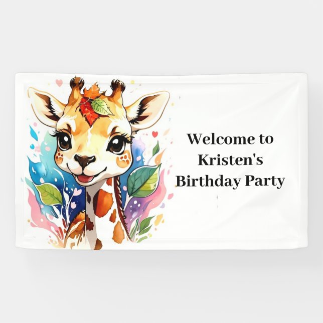 Banderoles Safari Baby Giraffe Personnalisé Anniversaire (Horizontal)