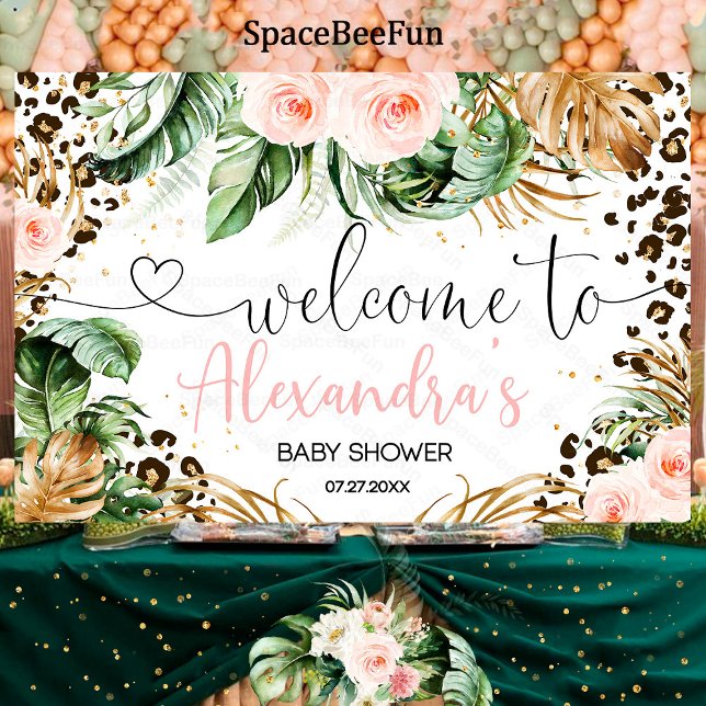 Banderoles Safari Baby shower Leopard Girl Backdrop Banner We (Safari Baby Shower Leopard Girl Backdrop Banner Welcome sign)
