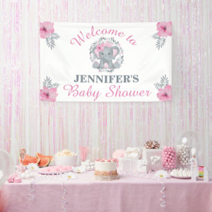 Banderoles Safari sauvage Baby shower rose floral éléphant