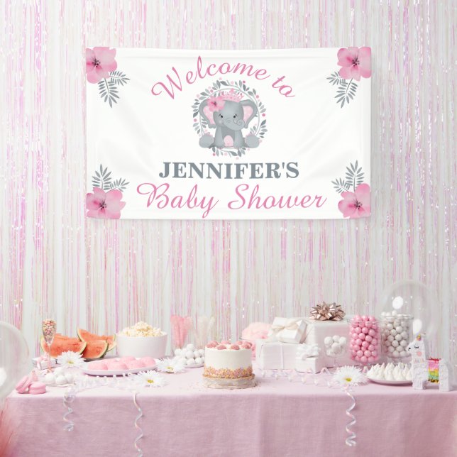 Banderoles Safari sauvage Baby shower rose floral éléphant (Fête)