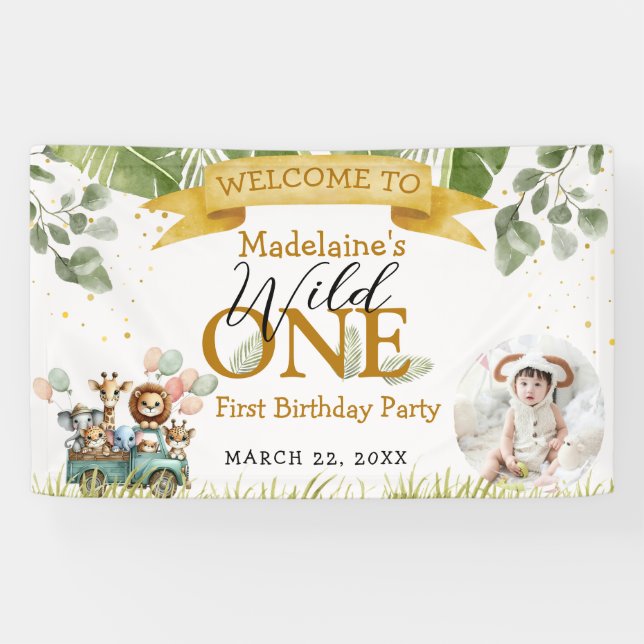 Banderoles Safari Welcome Photo Wild One Birthday (Horizontal)
