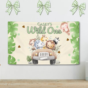 Banderoles Safari Wild One 1 Anniversaire Aquarelle