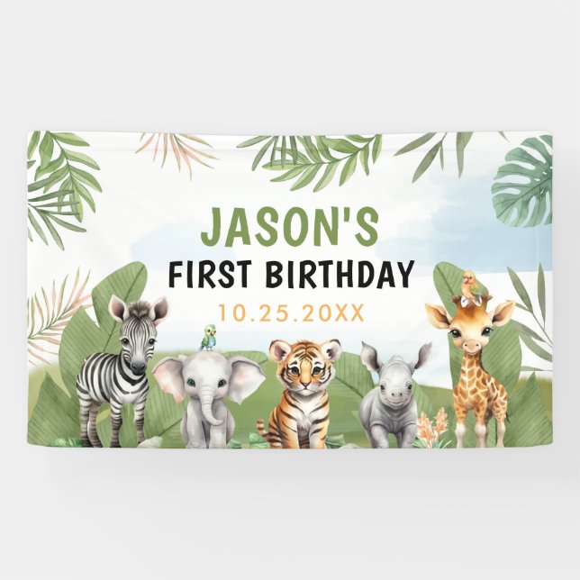 Banderoles Safari Wild One 1st Boy Birthday (Horizontal)