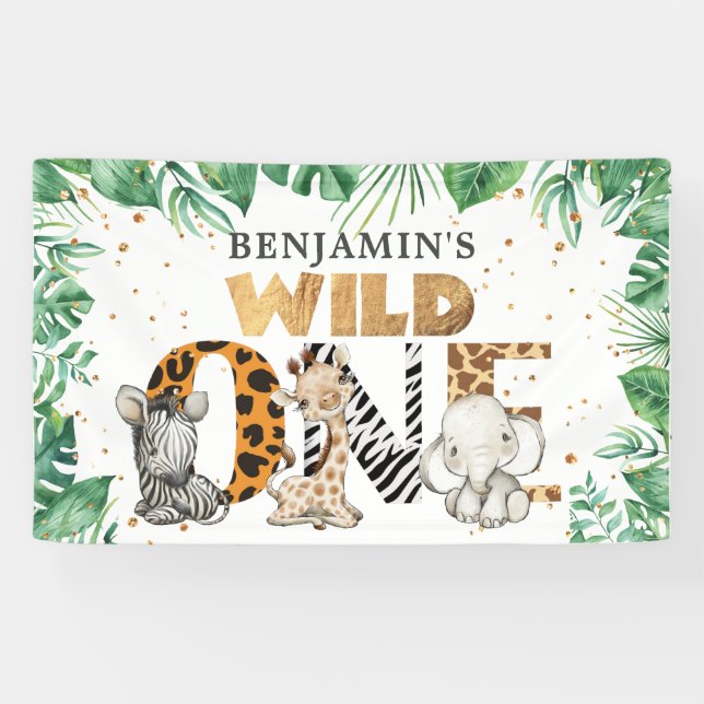 Banderoles Safari Wild One Gold Confetti 1er anniversaire (Horizontal)