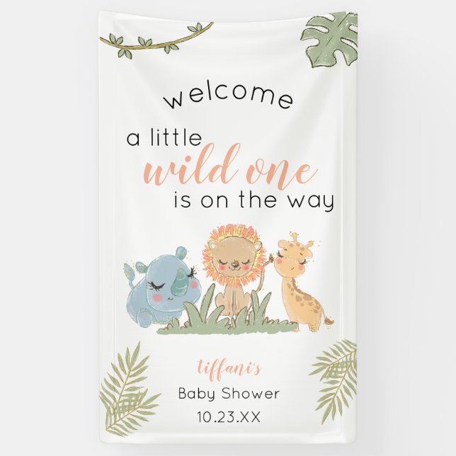 Banderoles Safari Wild One sur le chemin Baby Girl Douche (Vertical)
