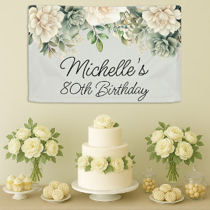 Banderoles Sage Blanc Floral 80e Anniversaire