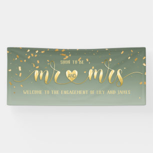 Banderoles Sage Gold Mr et Mrs Fiançailles Banner
