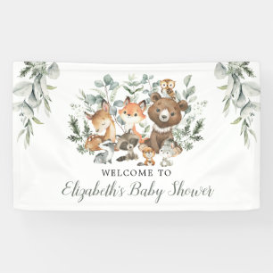Banderoles Sage Green Forêt Boisée Animaux Baby Welcome