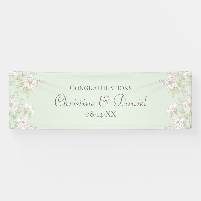 Banderoles Sage Green White Rose Wedding (Horizontal)