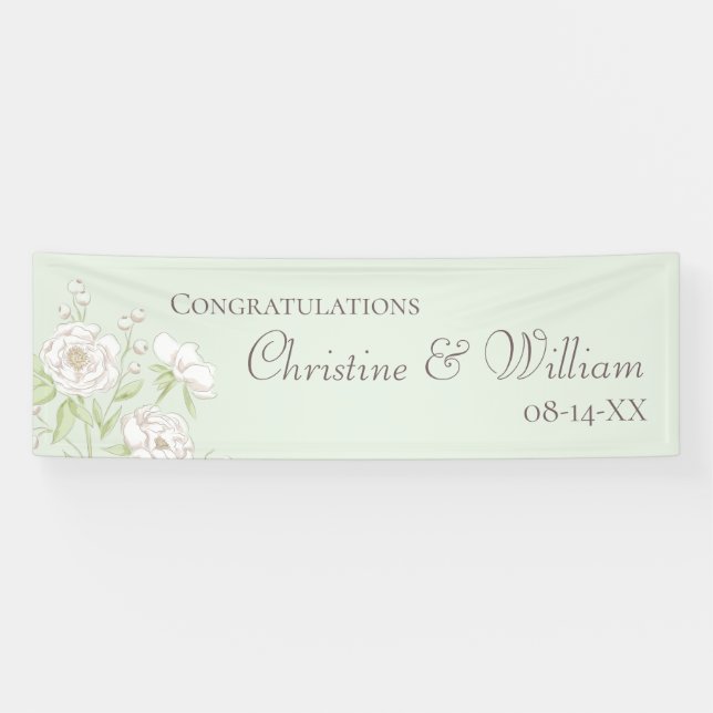 Banderoles Sage Green White Rose Wedding (Horizontal)